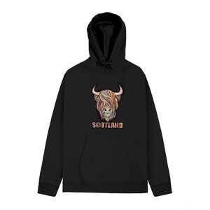 SCOTLAND PASTEL HIGHLAND COW HOODED TOP Black - Small